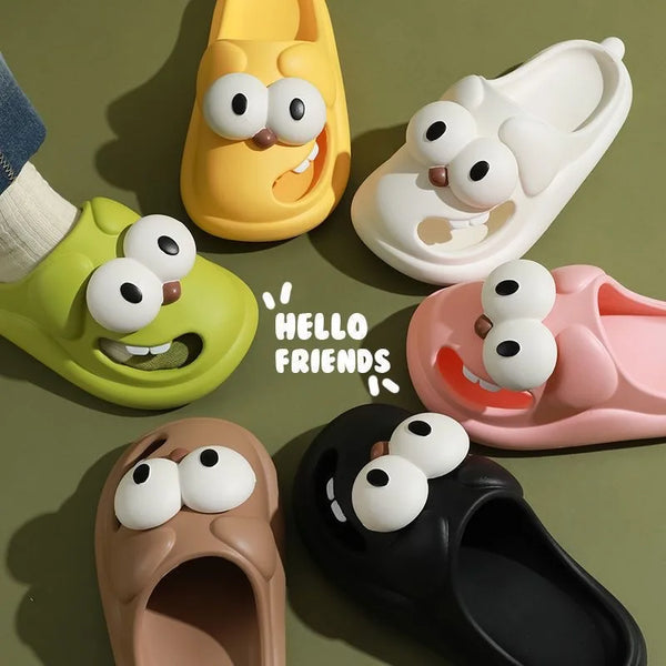 3D Big Eye Playful Couple Slippers