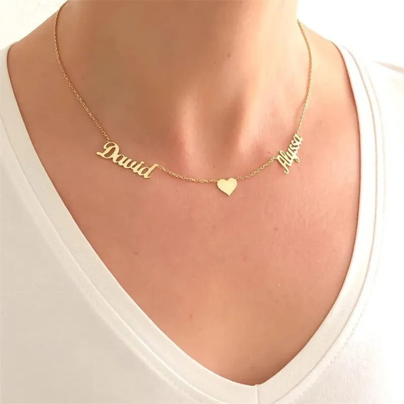 Two Name Necklace with Heart