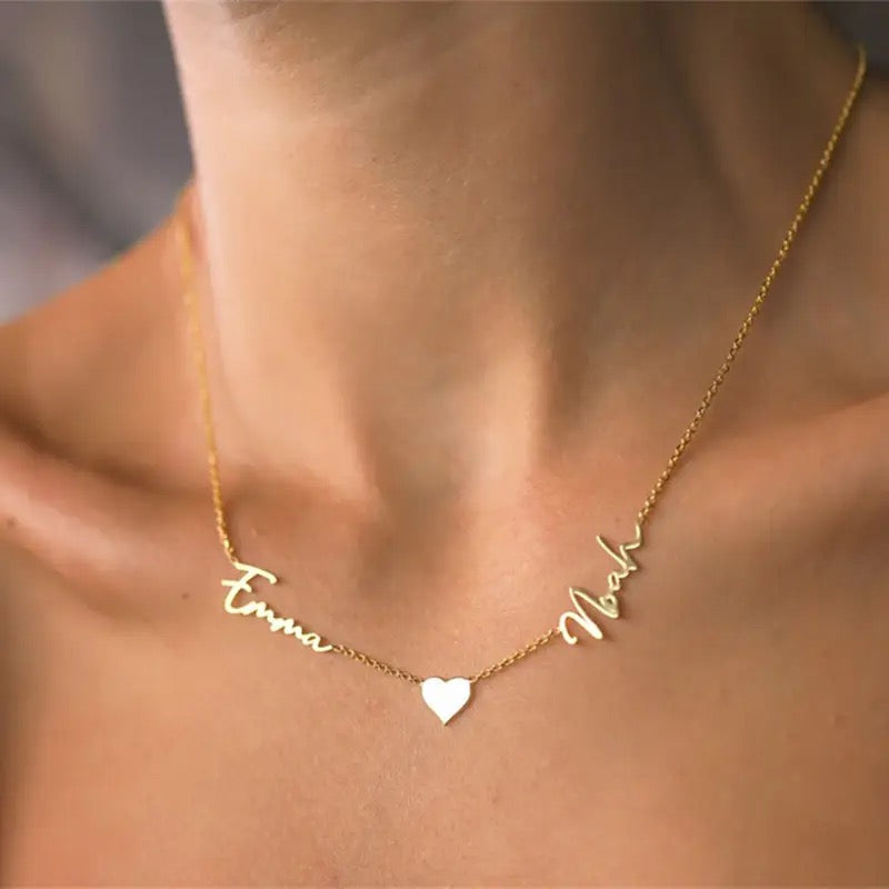 Two Name Necklace with Heart