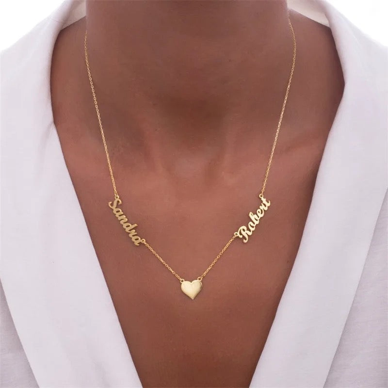 Two Name Necklace with Heart