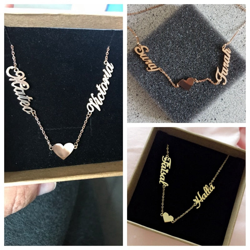 Two Name Necklace with Heart