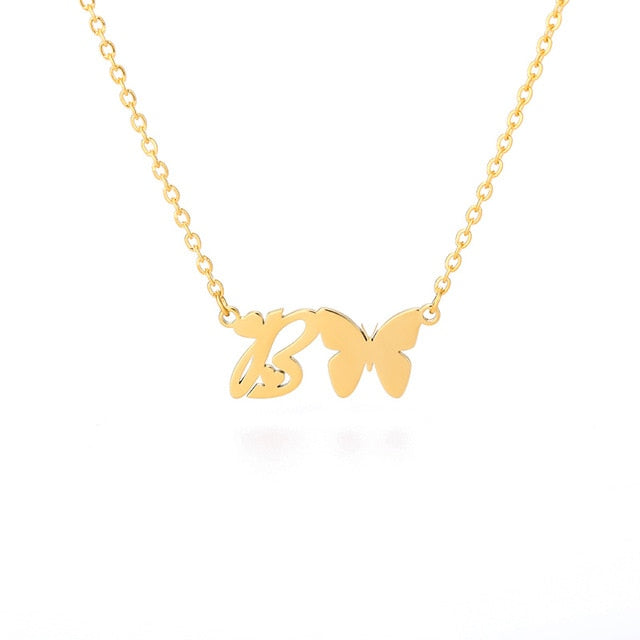 Initial Necklace With Butterfly