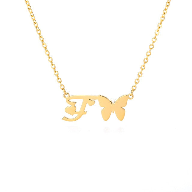 Initial Necklace With Butterfly