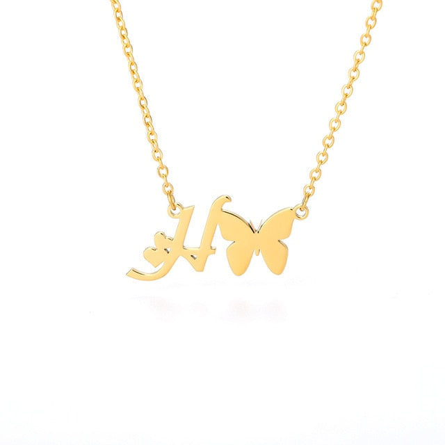 Initial Necklace With Butterfly