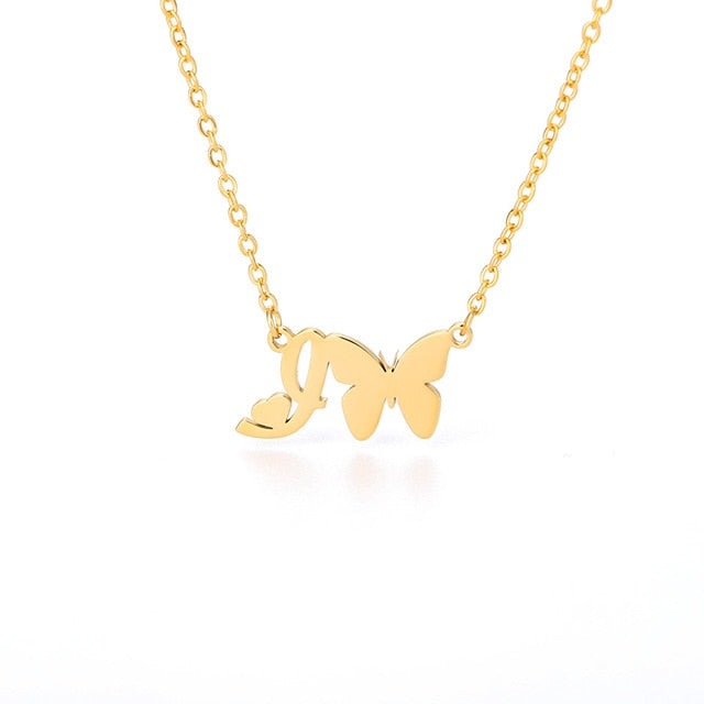 Initial Necklace With Butterfly