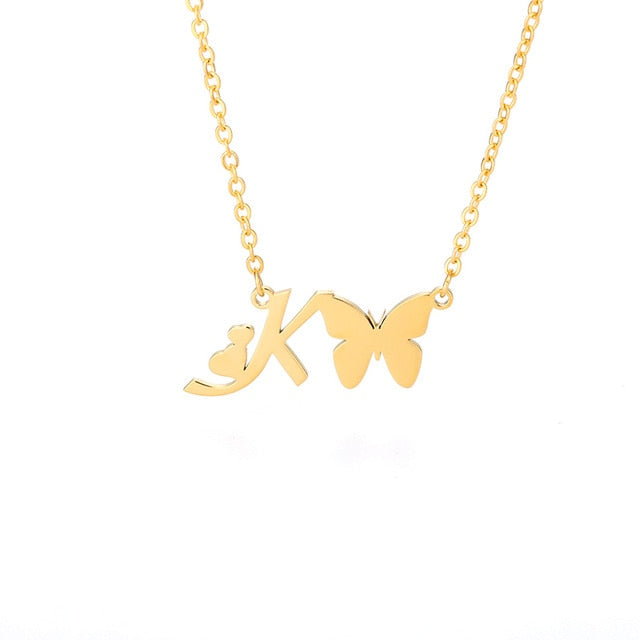 Initial Necklace With Butterfly