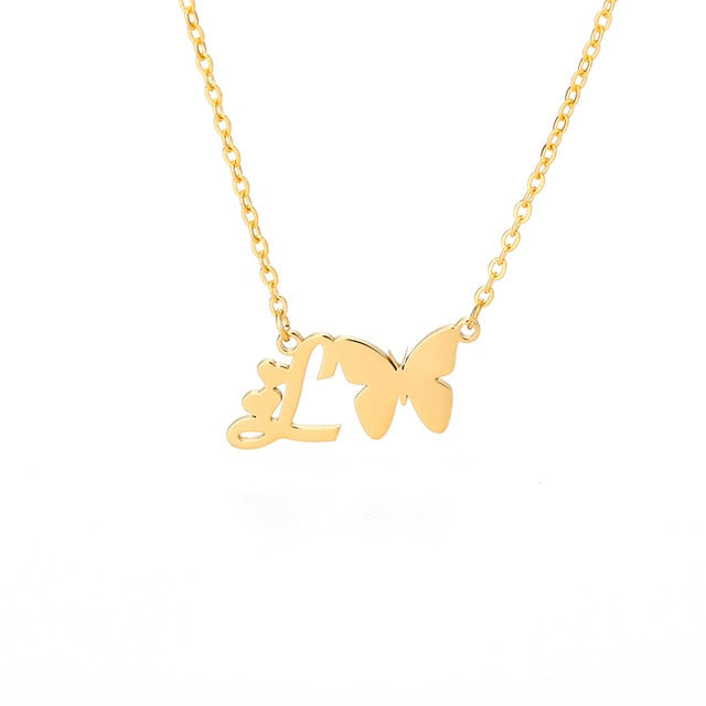 Initial Necklace With Butterfly