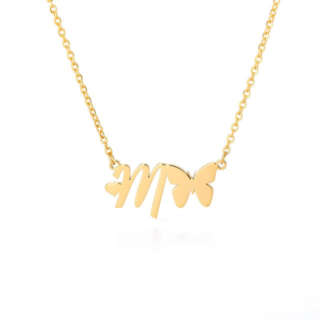 Initial Necklace With Butterfly