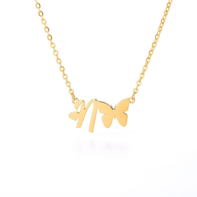 Initial Necklace With Butterfly