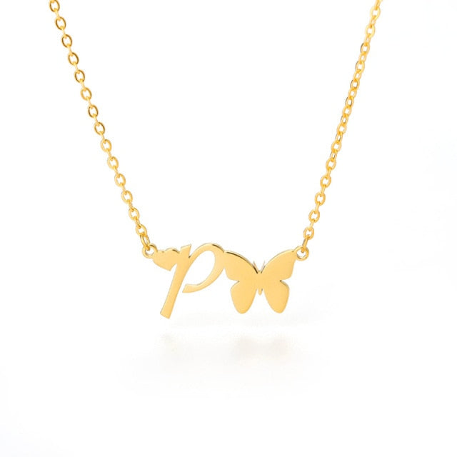 Initial Necklace With Butterfly