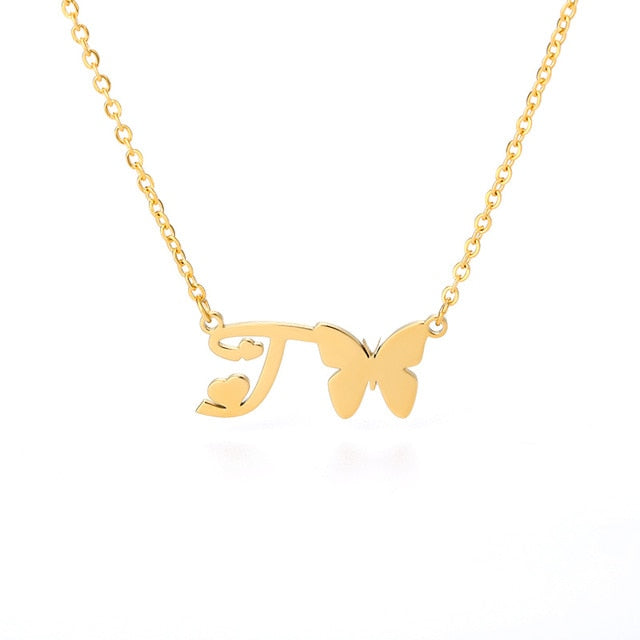 Initial Necklace With Butterfly