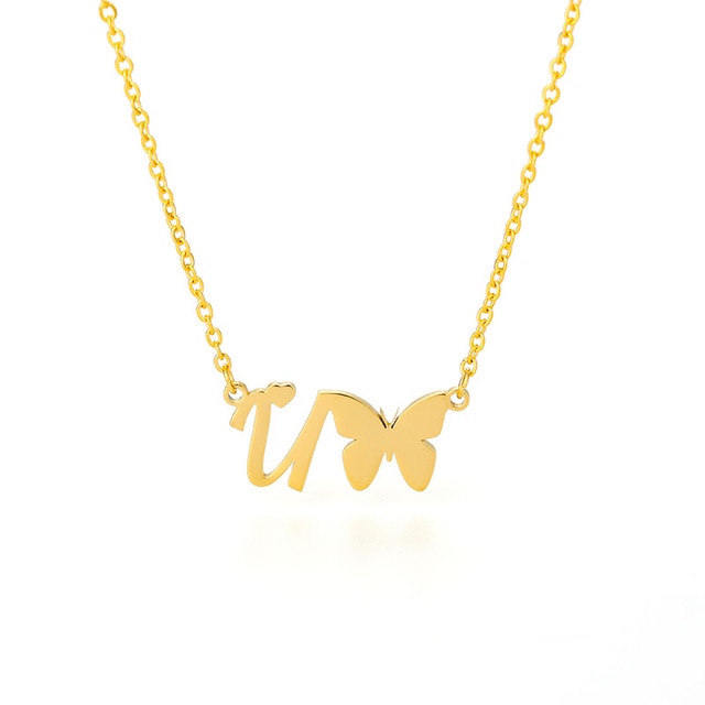 Initial Necklace With Butterfly