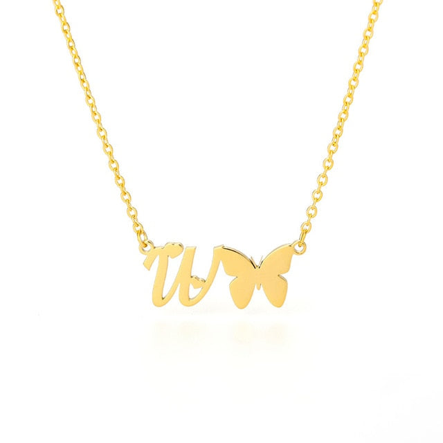 Initial Necklace With Butterfly